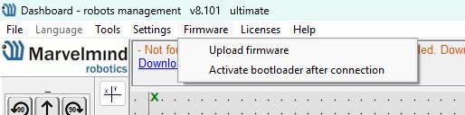 To activate the Bootloader press Firmware->Activate bootloader after connection