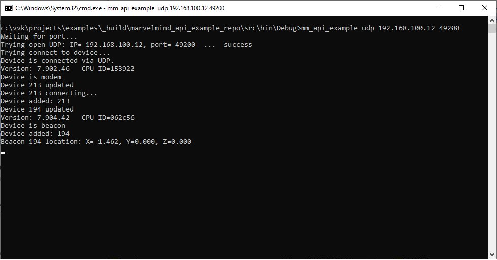 Below is an example of a connection of Marvelmind API to Super-Modem via UDP