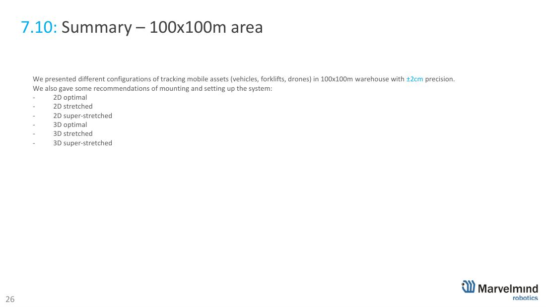 100×100 m - 3D super-stretched and summary - Marvelmind beacon placement, slide 26