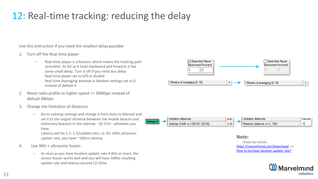 Reducing the tracking delay - settings - Marvelmind beacon placement, slide 33