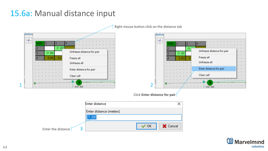 Building the distances map - steps 1-6, freeze and manual input - Marvelmind beacon placement, slide 47