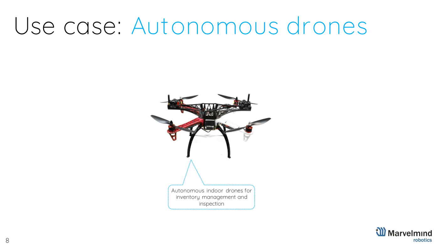 Use case - autonomous indoor drones and DJI drones - Marvelmind presentation, slide 8
