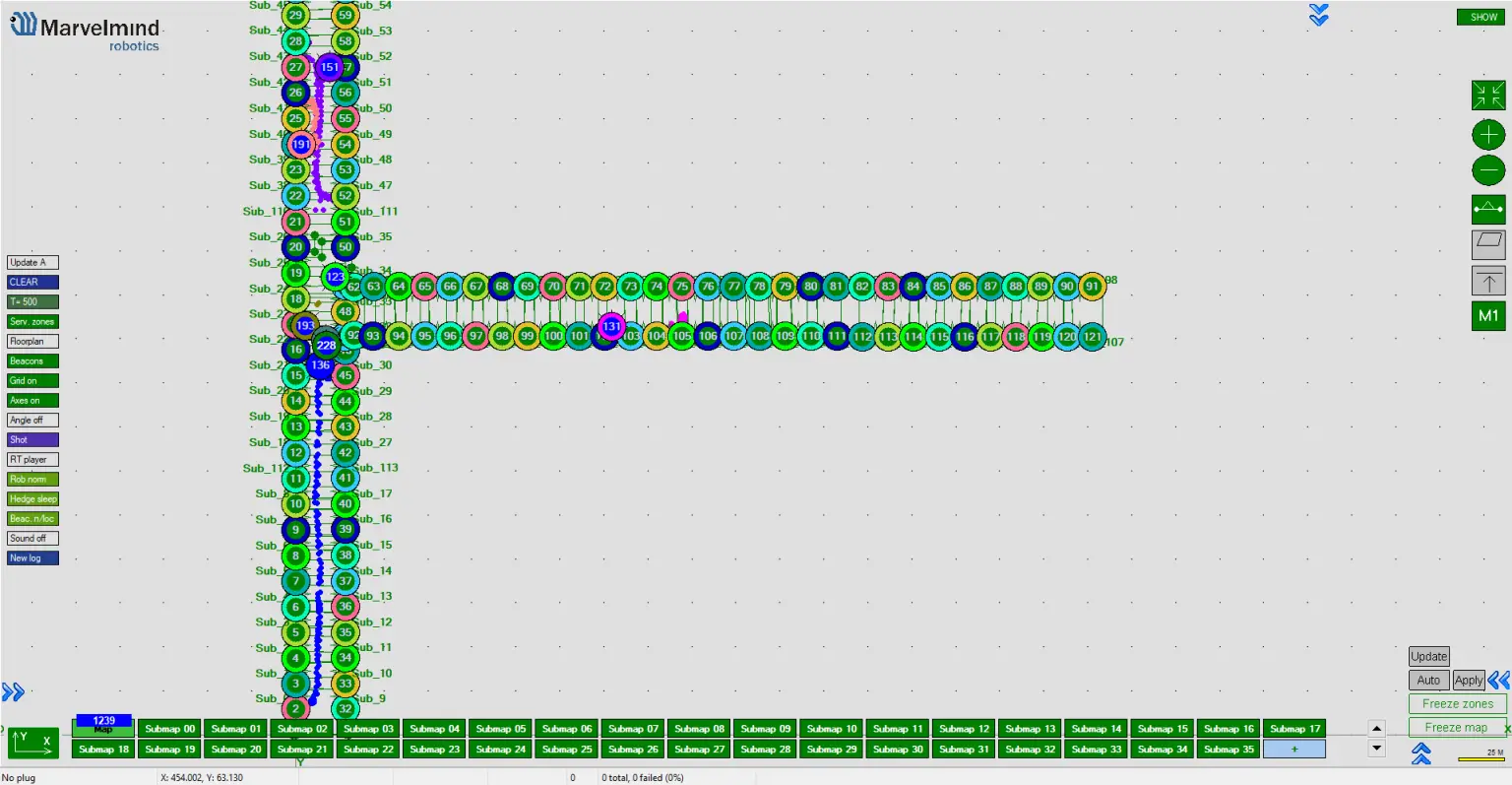 Marvelmind indoor positioning system infrastructure for forklift tracking - stationary beacon layout on warehouse floor plan