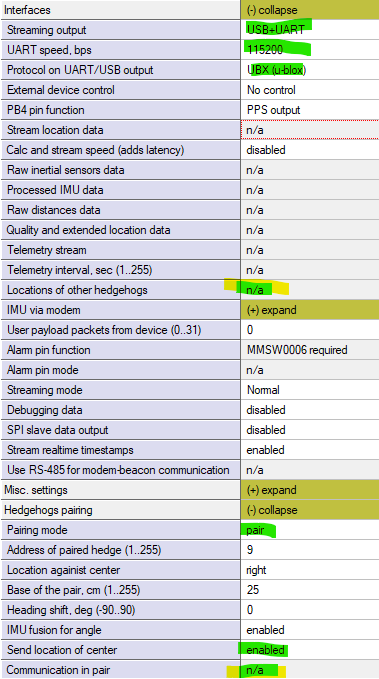 Dashboard settings for PX4