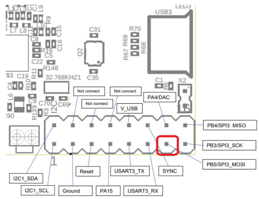 Modem HW v5.1 pinout with the PB5 pin highlighted