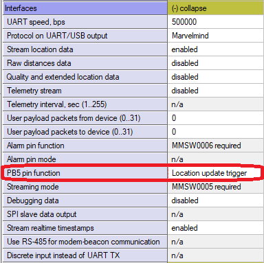 PB5 pin function set to Location update trigger